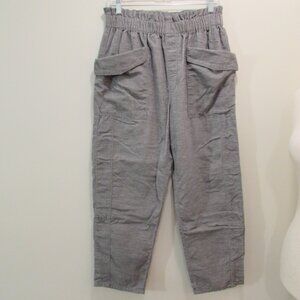 Zara 100% Cotton Light Gray Paperbag Big Pocket Ankle Pants
